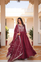 Lehenga Mart Georgette Long Gown & Dupatta for wedding Party wear | Grocsy