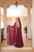 Lehenga Mart Georgette Long Gown & Dupatta for wedding Party wear | Grocsy
