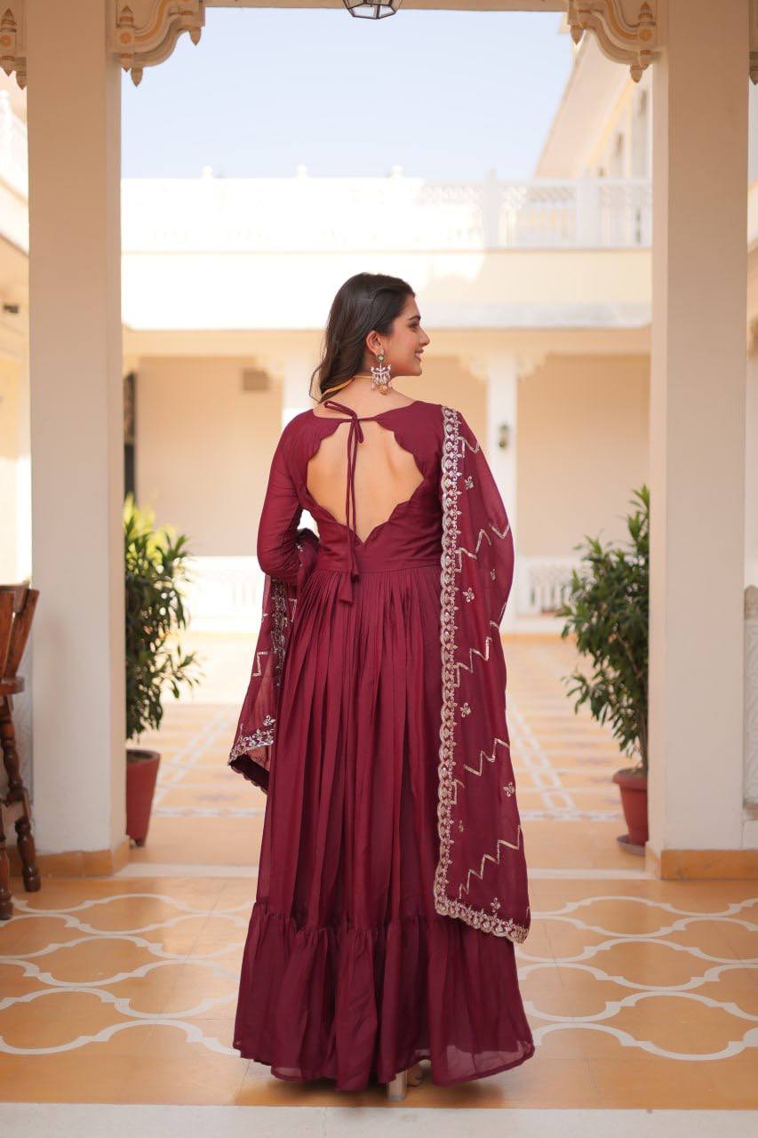 Lehenga Mart Georgette Long Gown & Dupatta for wedding Party wear | Grocsy