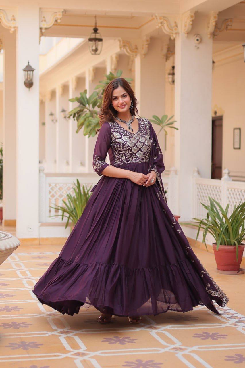 Lehenga Mart Georgette Long Gown & Dupatta for wedding Party wear | Grocsy