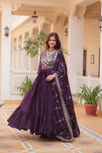Lehenga Mart Georgette Long Gown & Dupatta for wedding Party wear | Grocsy