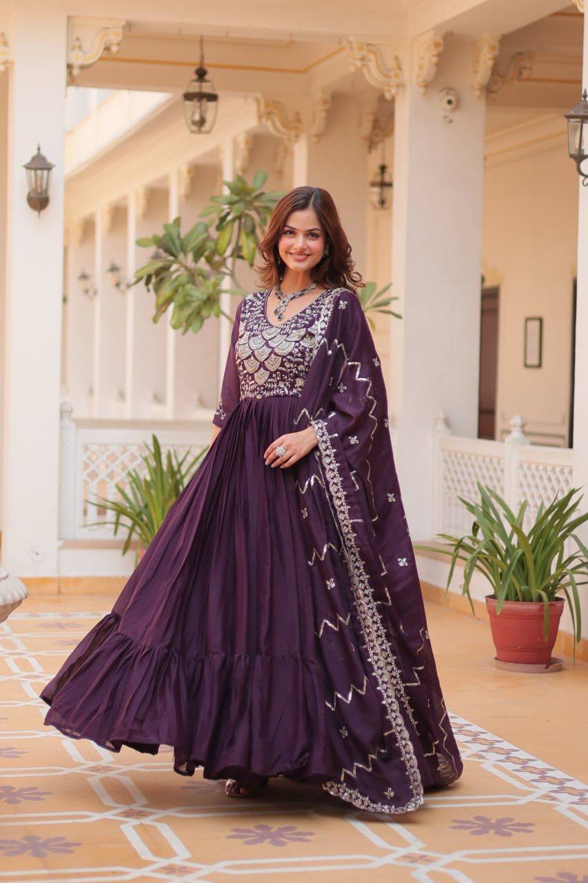 Lehenga Mart Georgette Long Gown & Dupatta for wedding Party wear | Grocsy