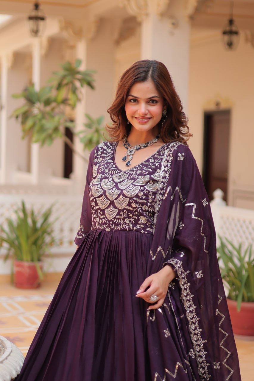 Lehenga Mart Georgette Long Gown & Dupatta for wedding Party wear | Grocsy