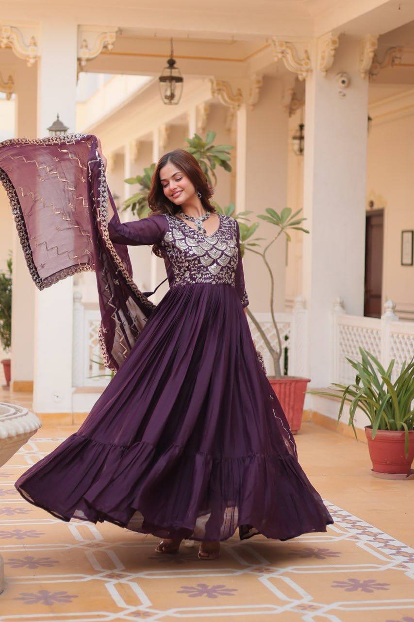 Lehenga Mart Georgette Long Gown & Dupatta for wedding Party wear | Grocsy
