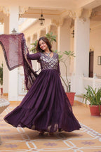 Lehenga Mart Georgette Long Gown & Dupatta for wedding Party wear | Grocsy