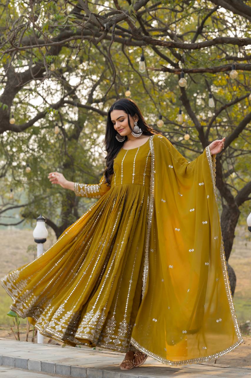 Lehenga Mart Georgette Long Gown & Dupatta for wedding Party wear | Grocsy