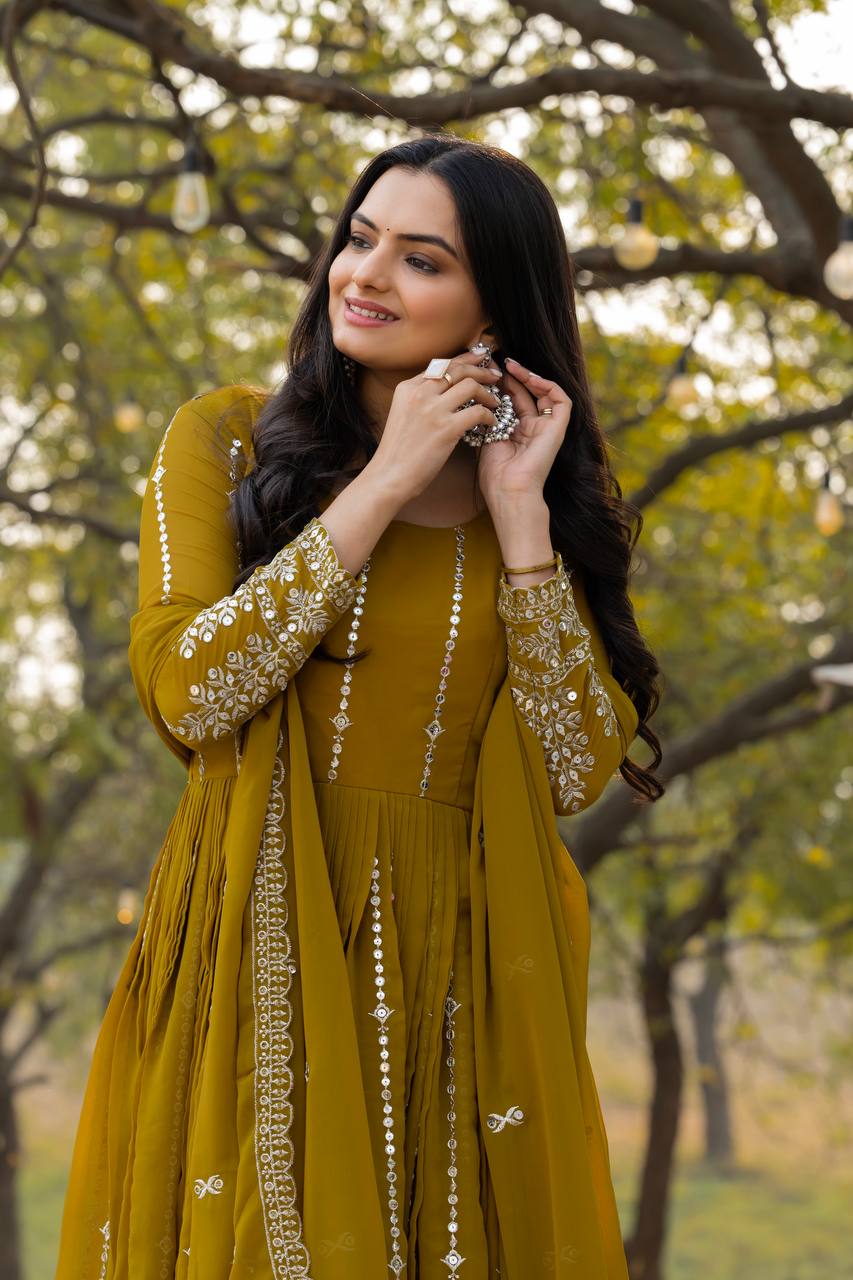 Lehenga Mart Georgette Long Gown & Dupatta for wedding Party wear | Grocsy