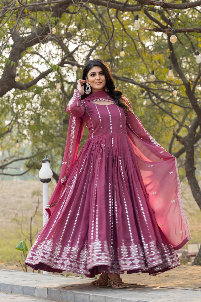 Lehenga Mart Georgette Long Gown & Dupatta for wedding Party wear | Grocsy