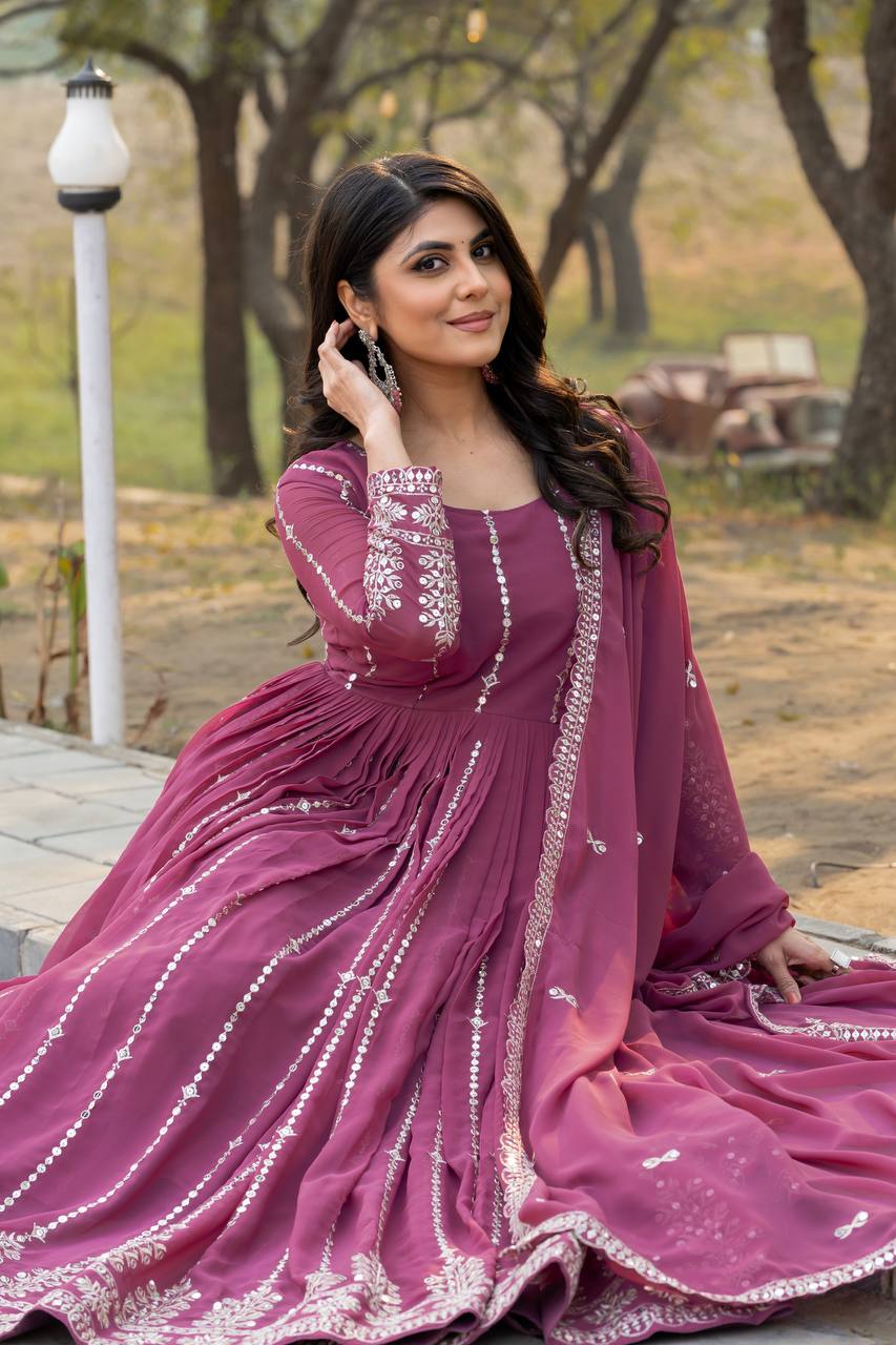 Lehenga Mart Georgette Long Gown & Dupatta for wedding Party wear | Grocsy