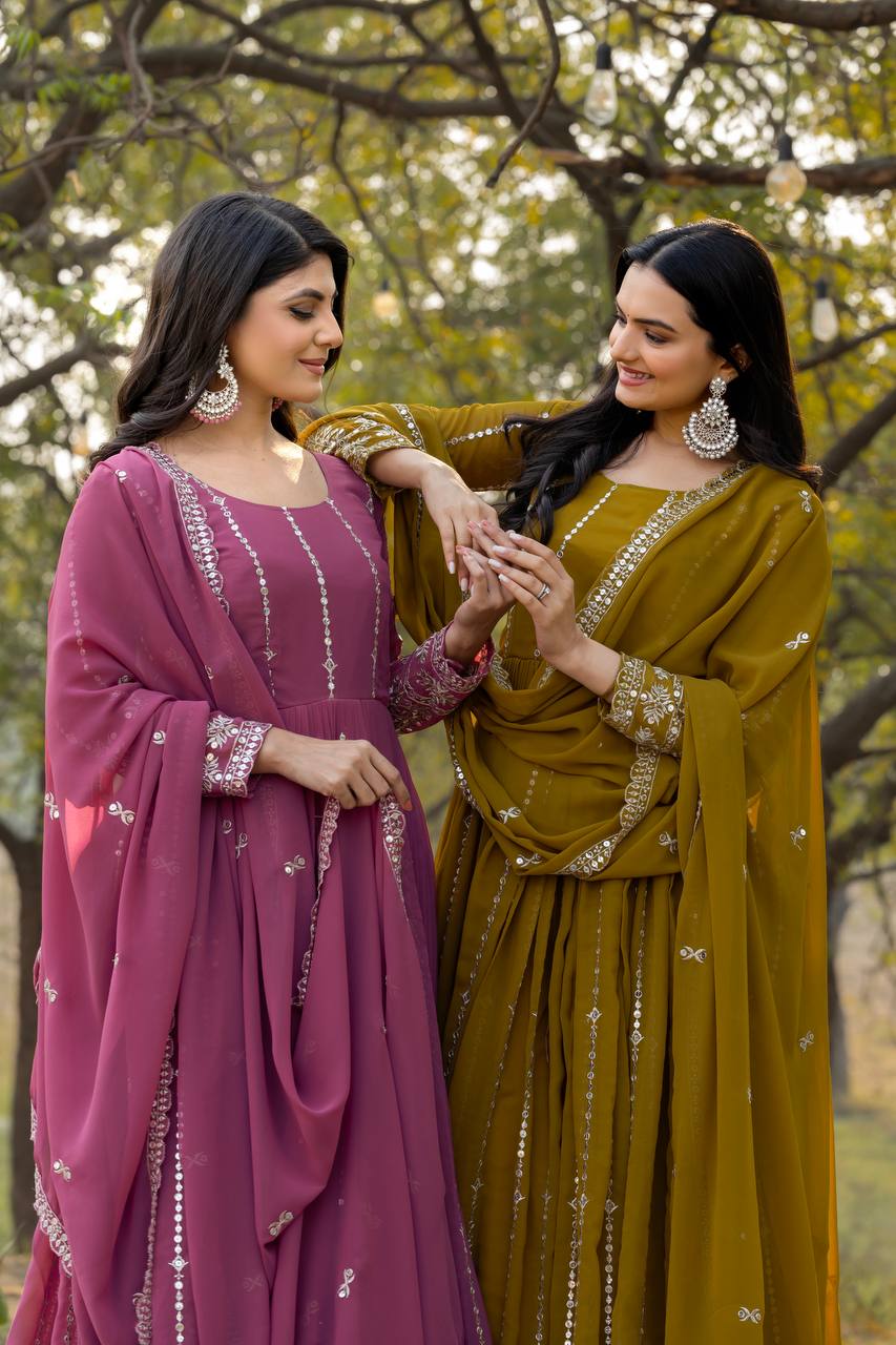 Lehenga Mart Georgette Long Gown & Dupatta for wedding Party wear | Grocsy
