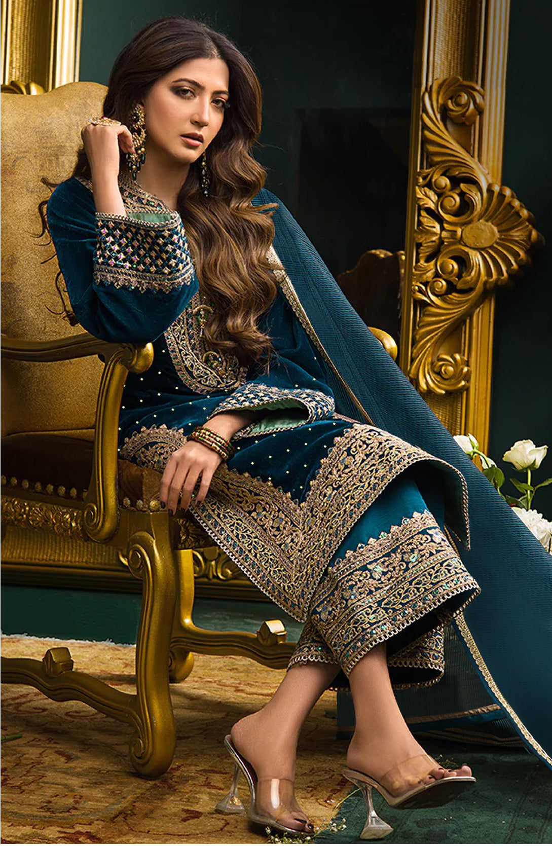 Lorenvalley Fashion Women Rama Velvet Embroidered Salwar Suit Material | Grocsy