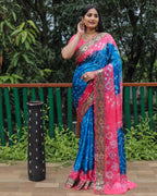 Lorenvalley Premium Pure Bandhej Tapeta Soft light weight silk saree with zari weaving Border - Multicolor | Grocsy