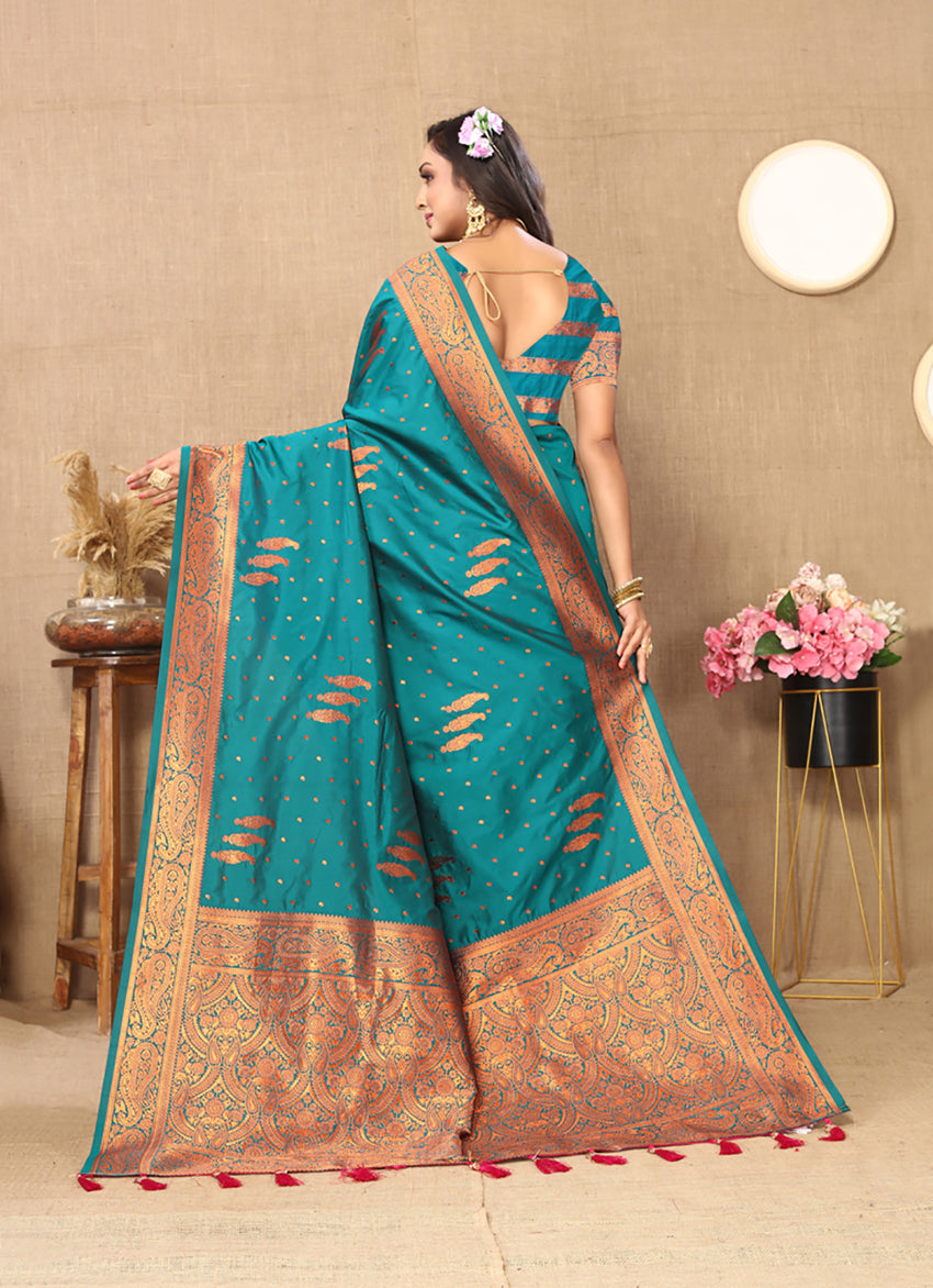 Lorenvalley Fashion Rama Soft Silk Copper Zari weaving Design Saree | Grocsy