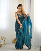 Lorenvalley Ready to wear Crush Tissue Silk Fabric Fancy Border Premium Lace Work Predrapped Saree | Grocsy