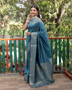 Lorenvalley Premium Bandhej Patola Silk Sarees with kanchi Borders and Contrast Zari Weaving borders Saree - Rama | Grocsy
