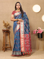 Lorenvalley Fashion Rama Patola Silk Woven Design with Zari Meenakari Weaving motifs Pallu Saree | Grocsy