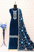 Lorenvalley Fashion Women Rama Velvet Embroidered Salwar Suit Material | Grocsy