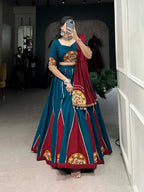 Lorenvalley Rama Pure Cotton Plain And Gamthi Patch Work With Gota Patti Lehenga Choli with Dupatta | Grocsy