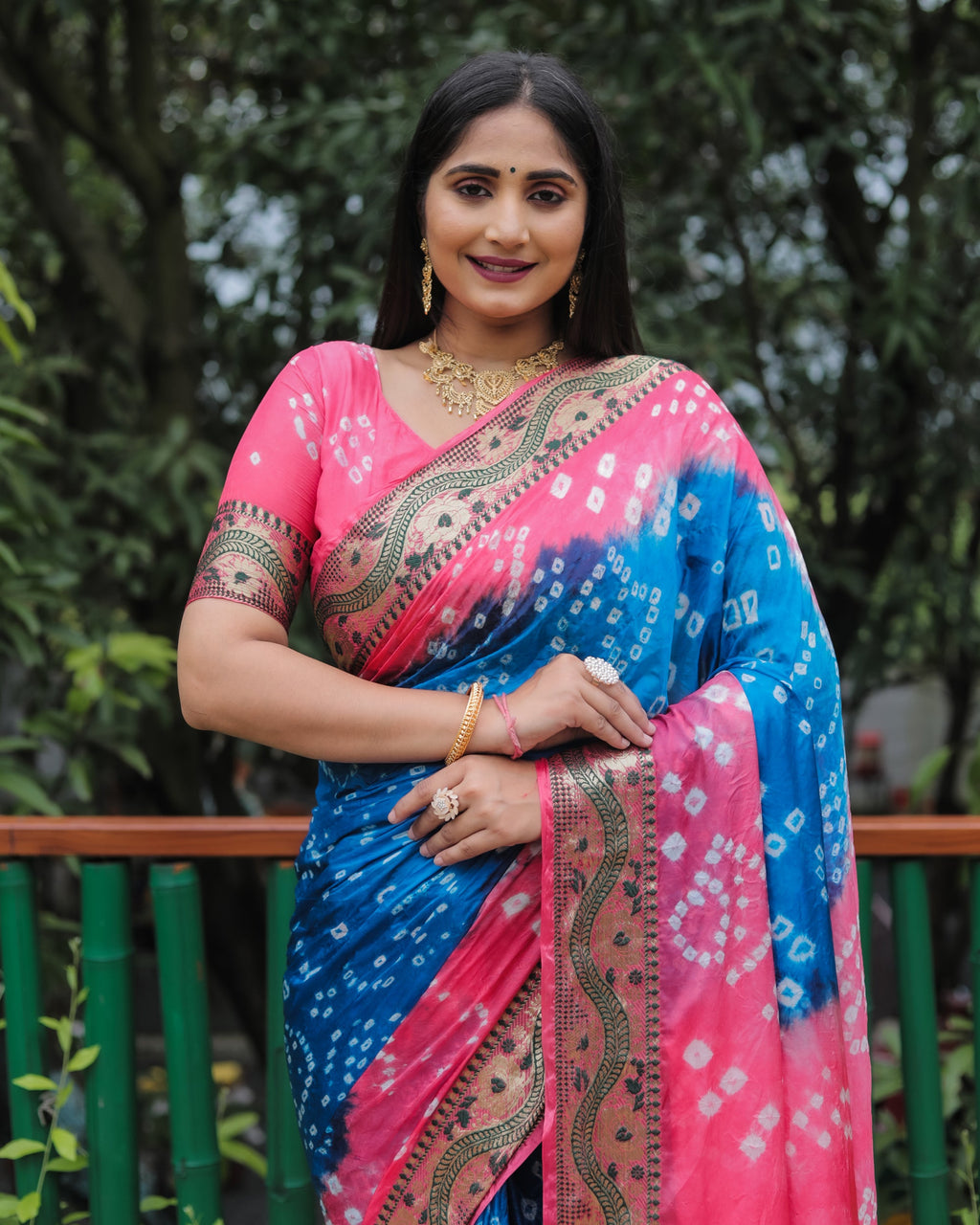 Lorenvalley Premium Pure Bandhej Tapeta Soft light weight silk saree with zari weaving Border - Multicolor | Grocsy