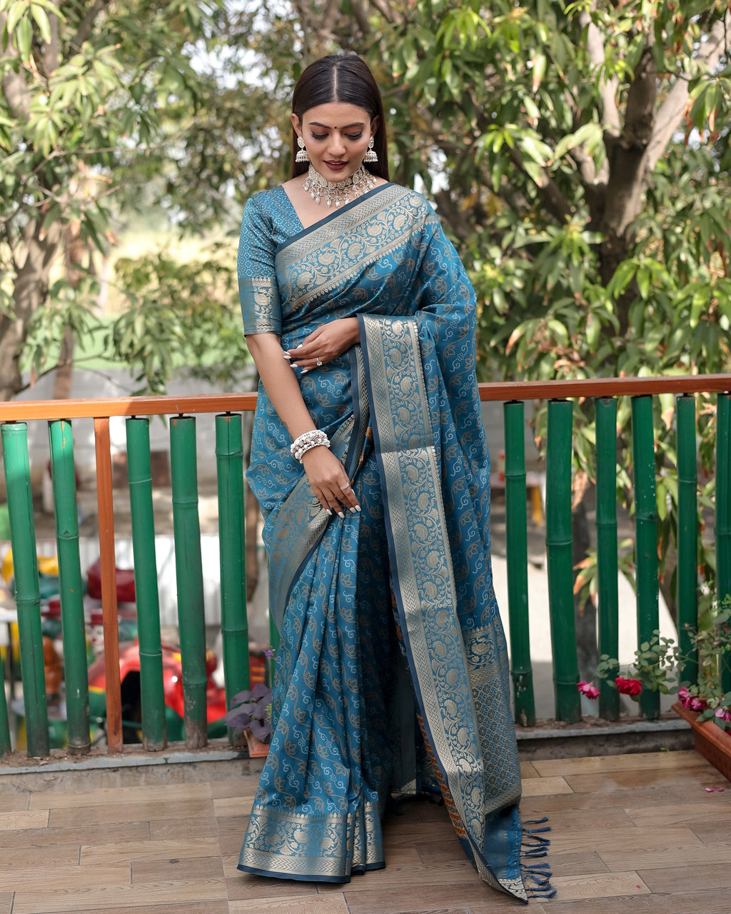 Lorenvalley Premium Bandhej Patola Silk Sarees with kanchi Borders and Contrast Zari Weaving borders Saree - Rama | Grocsy