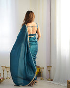 Lorenvalley Ready to wear Crush Tissue Silk Fabric Fancy Border Premium Lace Work Predrapped Saree | Grocsy