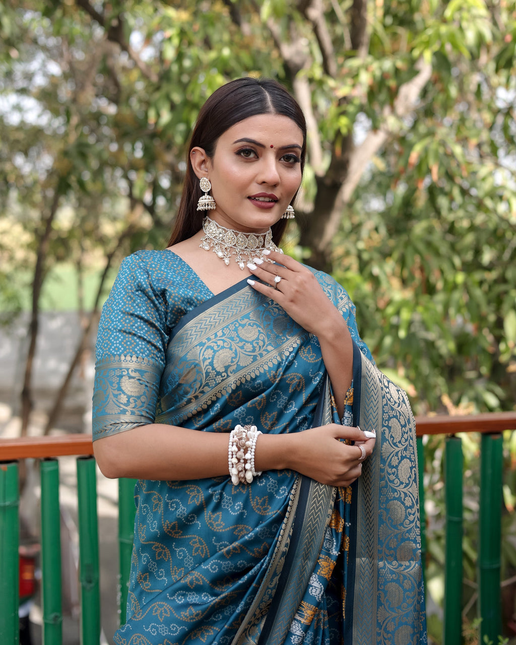 Lorenvalley Premium Bandhej Patola Silk Sarees with kanchi Borders and Contrast Zari Weaving borders Saree - Rama | Grocsy