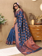 Lorenvalley Fashion Rama Soft Katan Silk Woven Design Copper Zari Weaving Saree | Grocsy