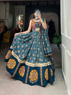 Lorenvalley Rama Pure Rayon Navratri Chaniya Choli, Complete With Sophisticated Printed Foil Work And Gamthi Patch & Lace Touch-Up | Grocsy