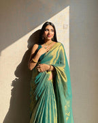Evanik Rama Shaded Fendy Silk wedding and partywear Saree with Blouse | Grocsy