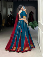 Lorenvalley Rama Pure Cotton Plain And Gamthi Patch Work With Gota Patti Lehenga Choli with Dupatta | Grocsy