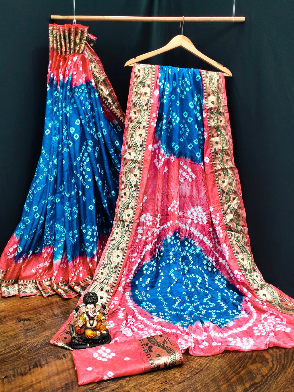 Lorenvalley Premium Pure Bandhej Tapeta Soft light weight silk saree with zari weaving Border - Multicolor | Grocsy