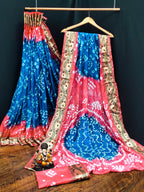 Lorenvalley Premium Pure Bandhej Tapeta Soft light weight silk saree with zari weaving Border - Multicolor | Grocsy