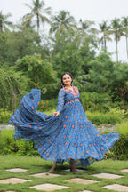 Lorenvalley Rama Faux Georgette Bandhani Print Work With Kutchi Patch Work Gown | Grocsy