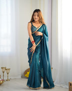 Lorenvalley Ready to wear Crush Tissue Silk Fabric Fancy Border Premium Lace Work Predrapped Saree | Grocsy