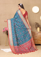 Lorenvalley Fashion Rama Patola Silk Woven Design with Zari Meenakari Weaving motifs Pallu Saree | Grocsy