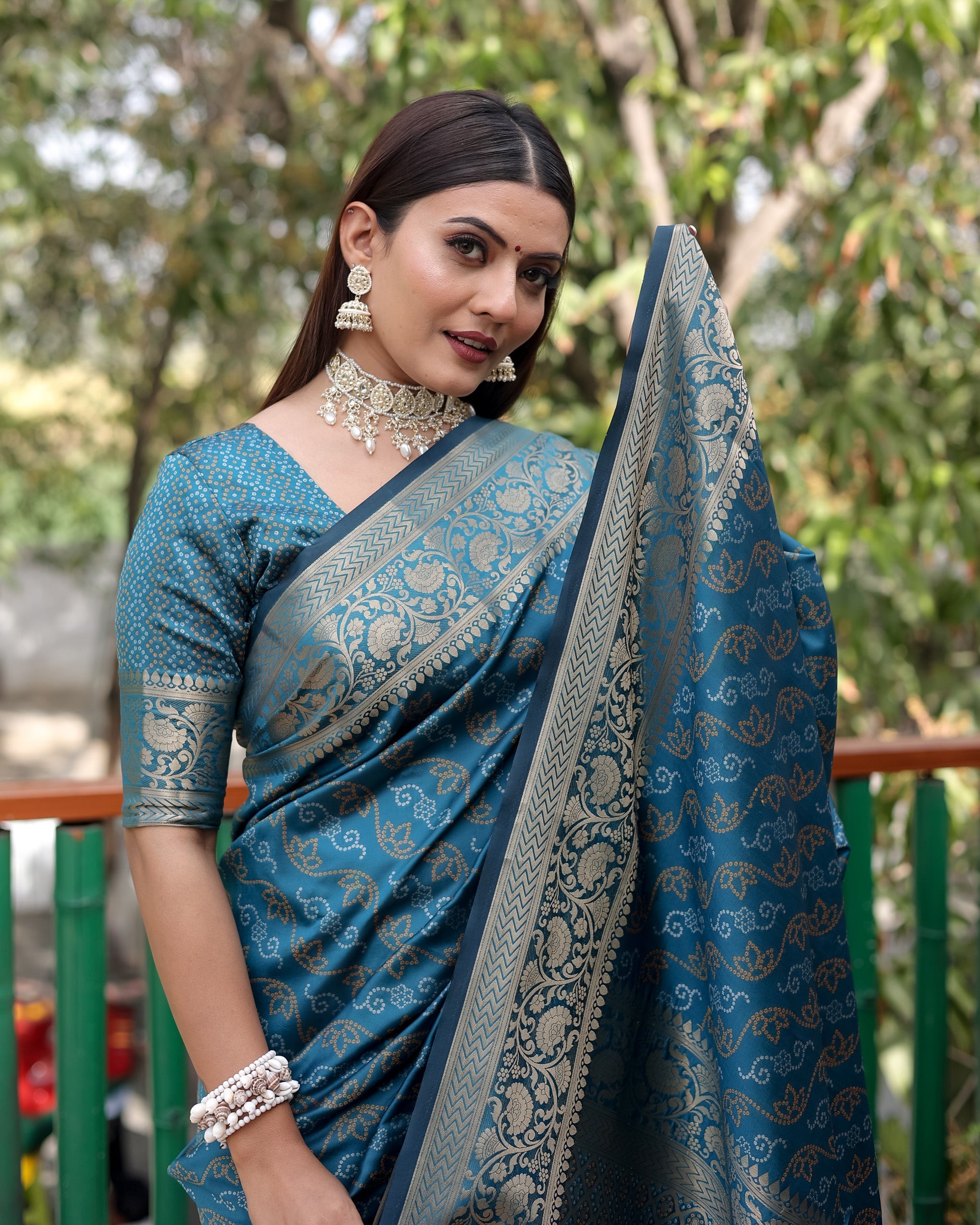 Lorenvalley Premium Bandhej Patola Silk Sarees with kanchi Borders and Contrast Zari Weaving borders Saree - Rama | Grocsy