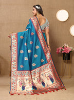 Lorenvalley Fashion Rama Soft Paithani Silk Woven Design Rich Meenakari Zari Weaving Pallu Saree | Grocsy