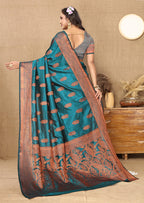 Lorenvalley Fashion Rama Soft Katan Silk Woven Design Copper Zari Weaving Saree | Grocsy