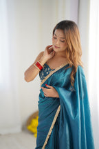 Lorenvalley Ready to wear Crush Tissue Silk Fabric Fancy Border Premium Lace Work Predrapped Saree | Grocsy
