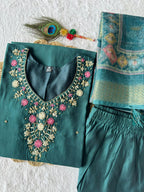Lorenvalley Fashion Rama Roman Silk Hand Work Kurta Pant with Dupatta | Grocsy