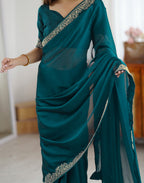 Lorenvalley Fashion Rama Rangoli Silk with Coding Lace Work Saree with Blouse | Grocsy