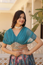 Lorenvalley Rama Russian Silk Rich Digital Printed With Foil Embroidery work Lehenga Choli | Grocsy