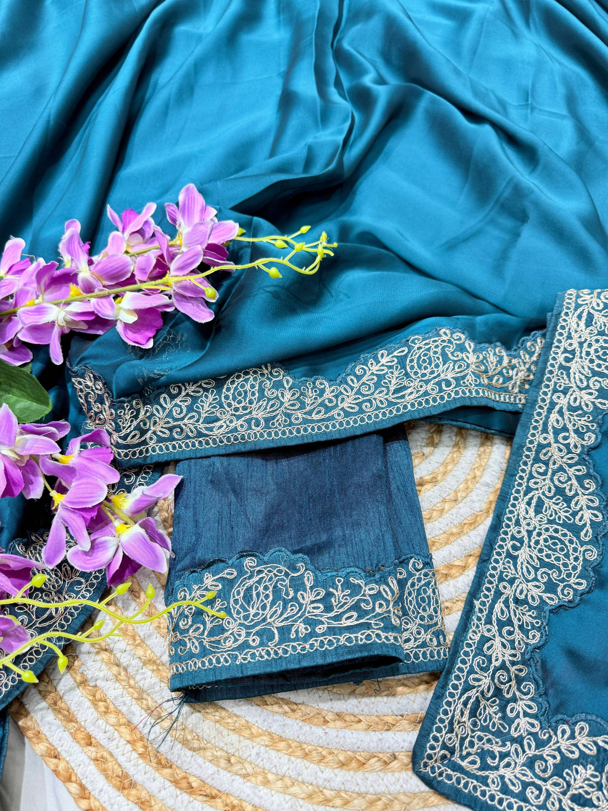 Lorenvalley Fashion Rama Rangoli Silk with Coding Lace Work Saree with Blouse | Grocsy