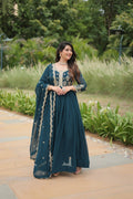Evanik Rama Faux Blooming Gown With Dupatta With Sequins-Multi & Zari Embroidered Work | Grocsy