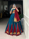 Lorenvalley Rama Pure Cotton Plain And Gamthi Patch Work With Gota Patti Lehenga Choli with Dupatta | Grocsy