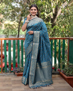 Lorenvalley Premium Bandhej Patola Silk Sarees with kanchi Borders and Contrast Zari Weaving borders Saree - Rama | Grocsy