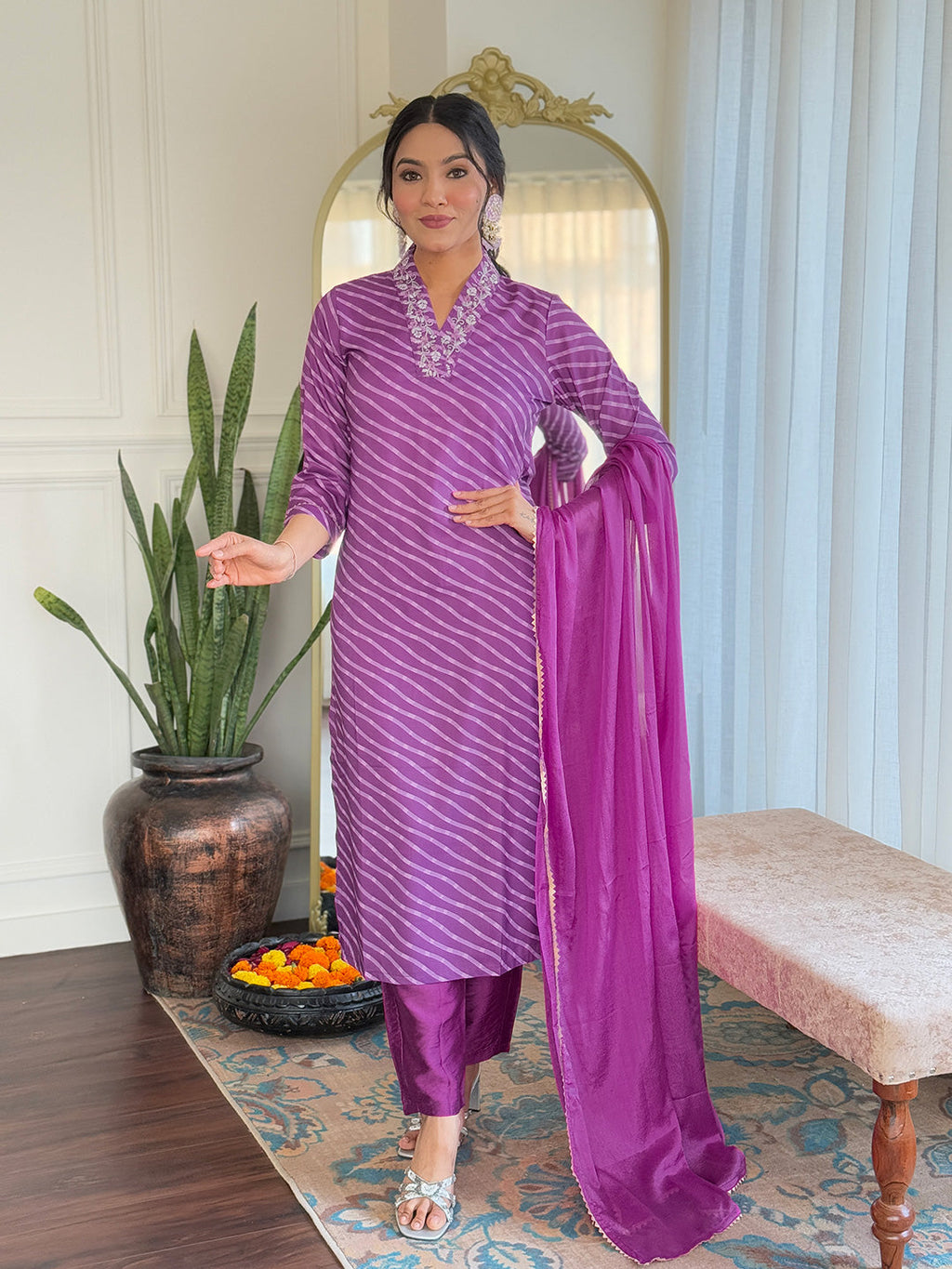 The52 Women's Muslin hand Embroidered Straight Kurta, Pant and Dupatta Set | Grocsy