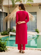 The52 Thread Work Rayon Fabric Straight Kurta, Pant and Dupatta Set | Grocsy