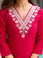 The52 Thread Work Rayon Fabric Straight Kurta, Pant and Dupatta Set | Grocsy