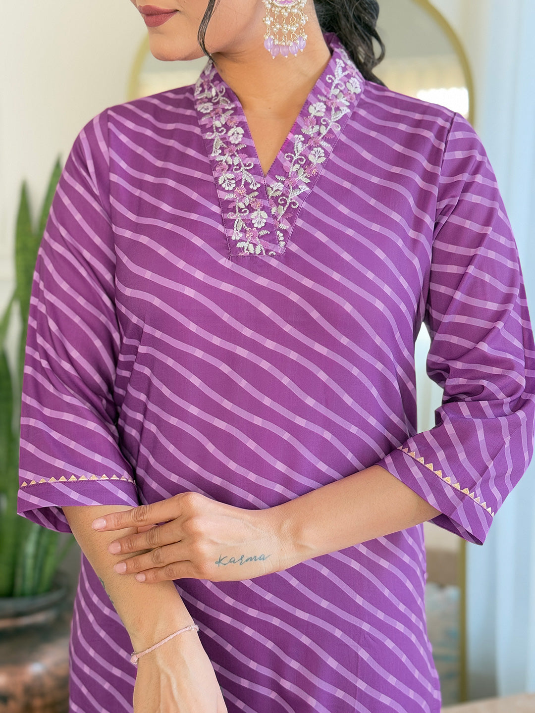 The52 Women's Muslin hand Embroidered Straight Kurta, Pant and Dupatta Set | Grocsy